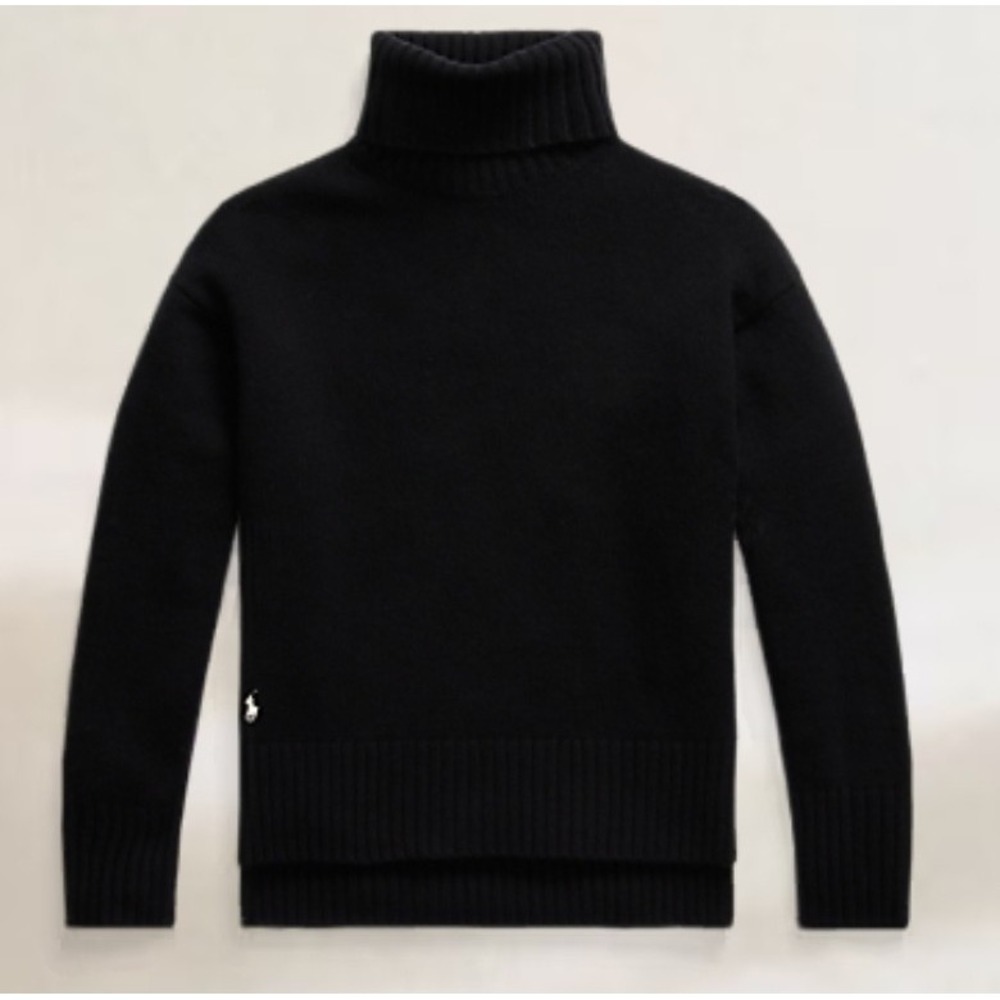 Polo Ralph Lauren Black Wool Cashmere Turtleneck Sweater Preppy Women's Size XL